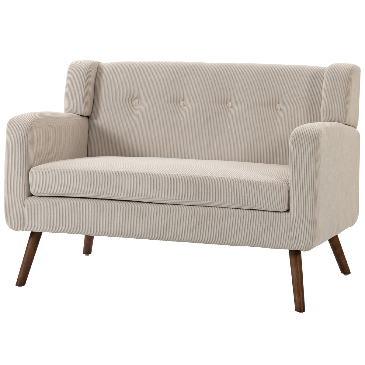 2-seater 118 cm corduroy-look sofa with button tufting, comfortable modern upholstered couch with wooden legs