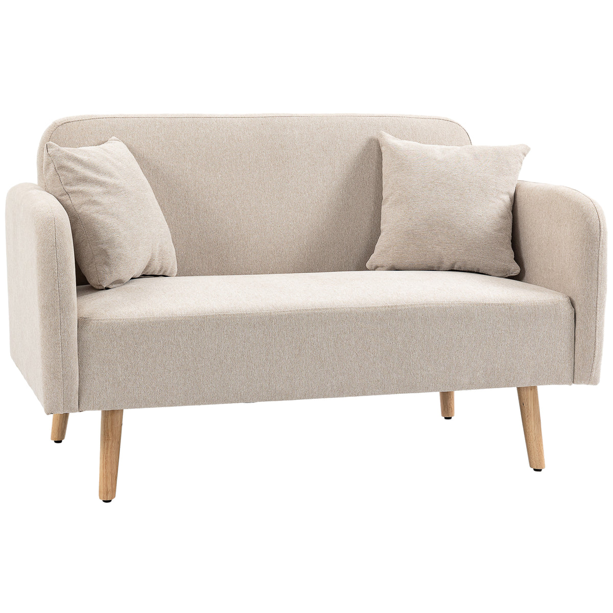 2-seater sofa, modern design, incl. 2 cushions, wooden legs, 130 x 70 x 80 cm, cream