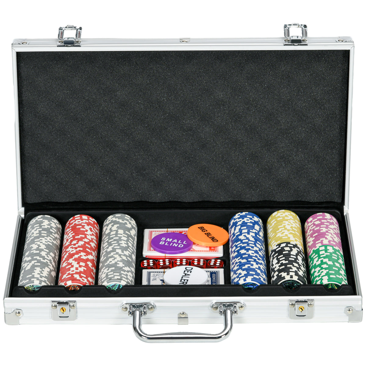 Casino accessories and poker chip set with chips, poker chip case, incl. mat, set with 300 chips, 2 decks of