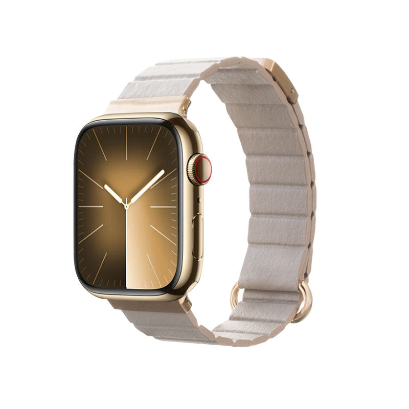 Crong Eclipse - Magnetic Leather Strap for Apple Watch 38/40/41/42 mm (Beige)