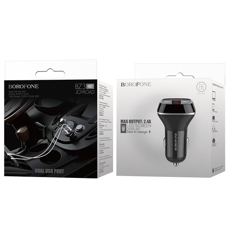 Borofone - 2x USB car charger with LCD display, black (2)