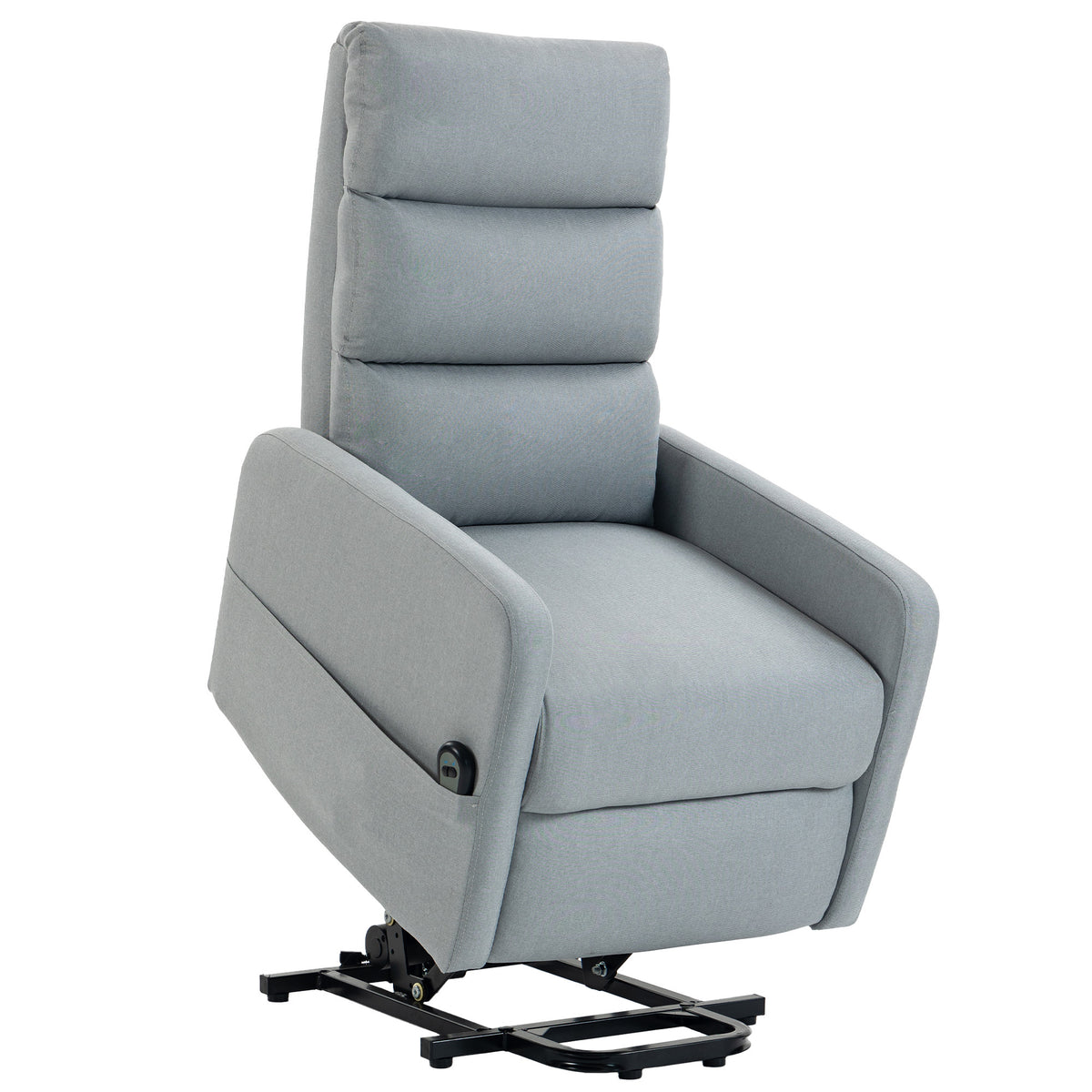 Electric recliner chair with lift assist, remote control, soft foam, side pocket, linen-look upholstery, grey