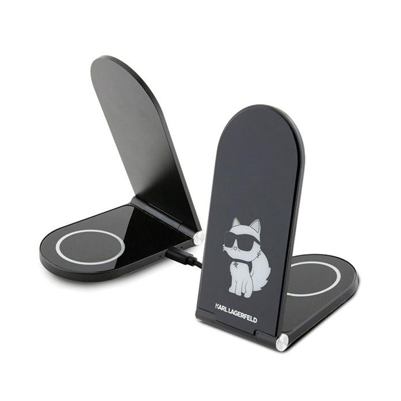 Karl Lagerfeld Choupette MagSafe - 2-in-1 foldable MagSafe charger for iPhone and AirPods 15W (black)