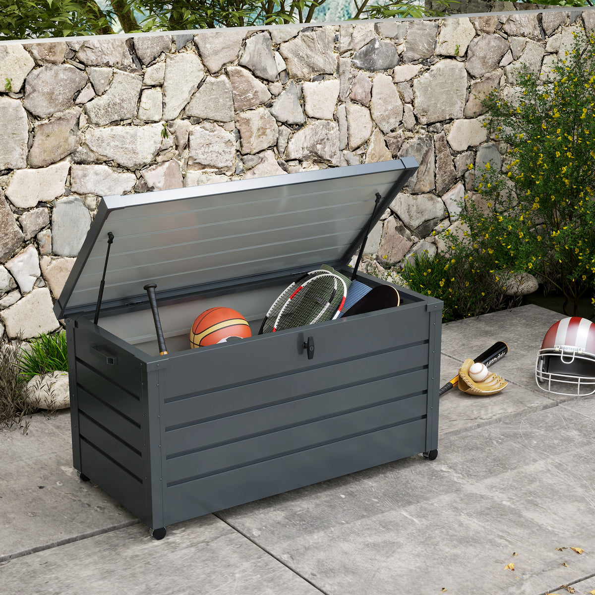 Outdoor storage box, garden box, cushion box, weather-resistant, 4 wheels, 100 x 62 x 65 cm, dark grey (2)