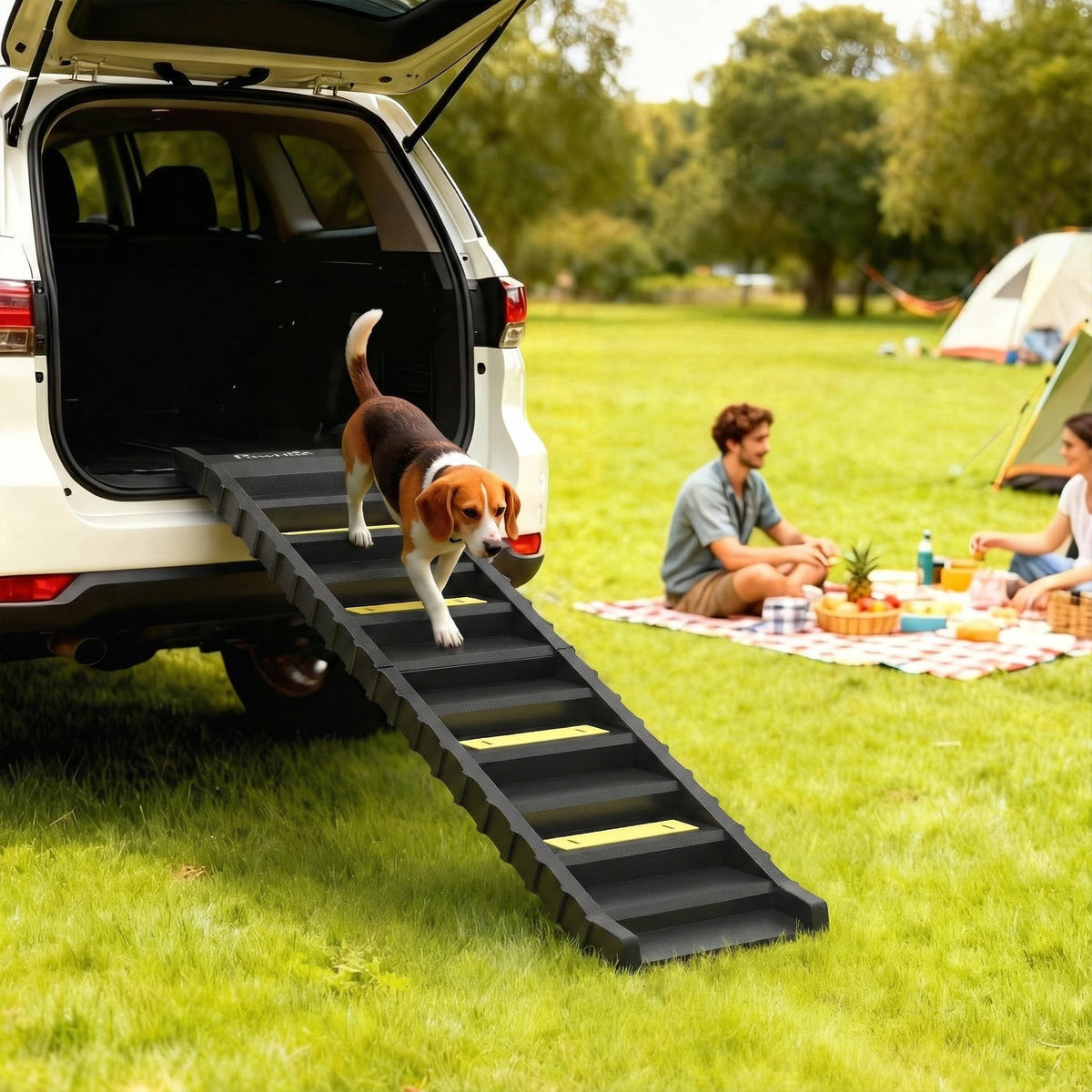 Foldable Dog Ramp Dog Stairs for Car & SUV Non-Slip Dog Car Ramp for Large Animals up to 25 kg 154x40cm Black (2)