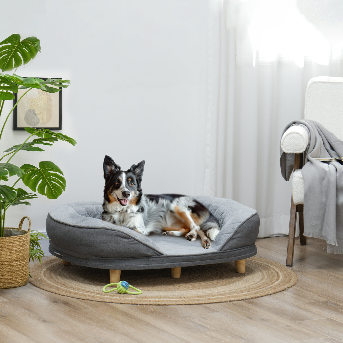 Dog bed for dogs up to 25 kg, removable cover, non-slip feet, 90 x 78 x 25 cm, grey (2)