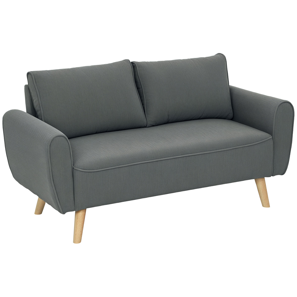 Two-seater sofa, fabric couch, 2 back cushions, corduroy cover, 145 x 75 x 78 cm, anthracite