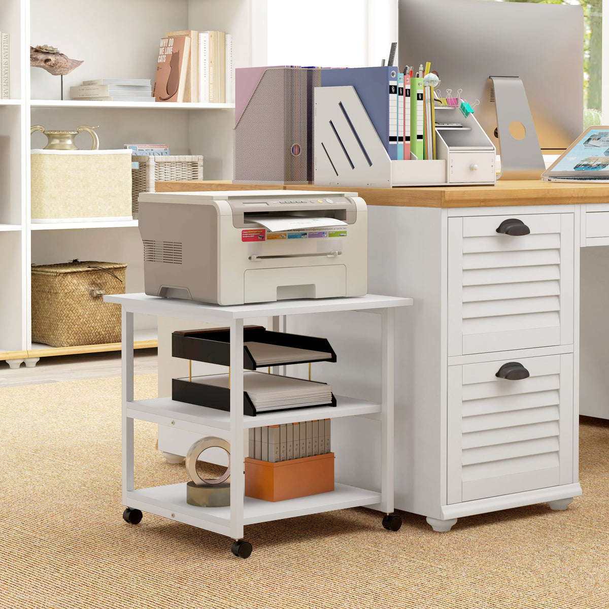 Printer stand with wheels, 3-tier printer cart, steel printer holder, 50 x 50 x 52.5 cm (2)