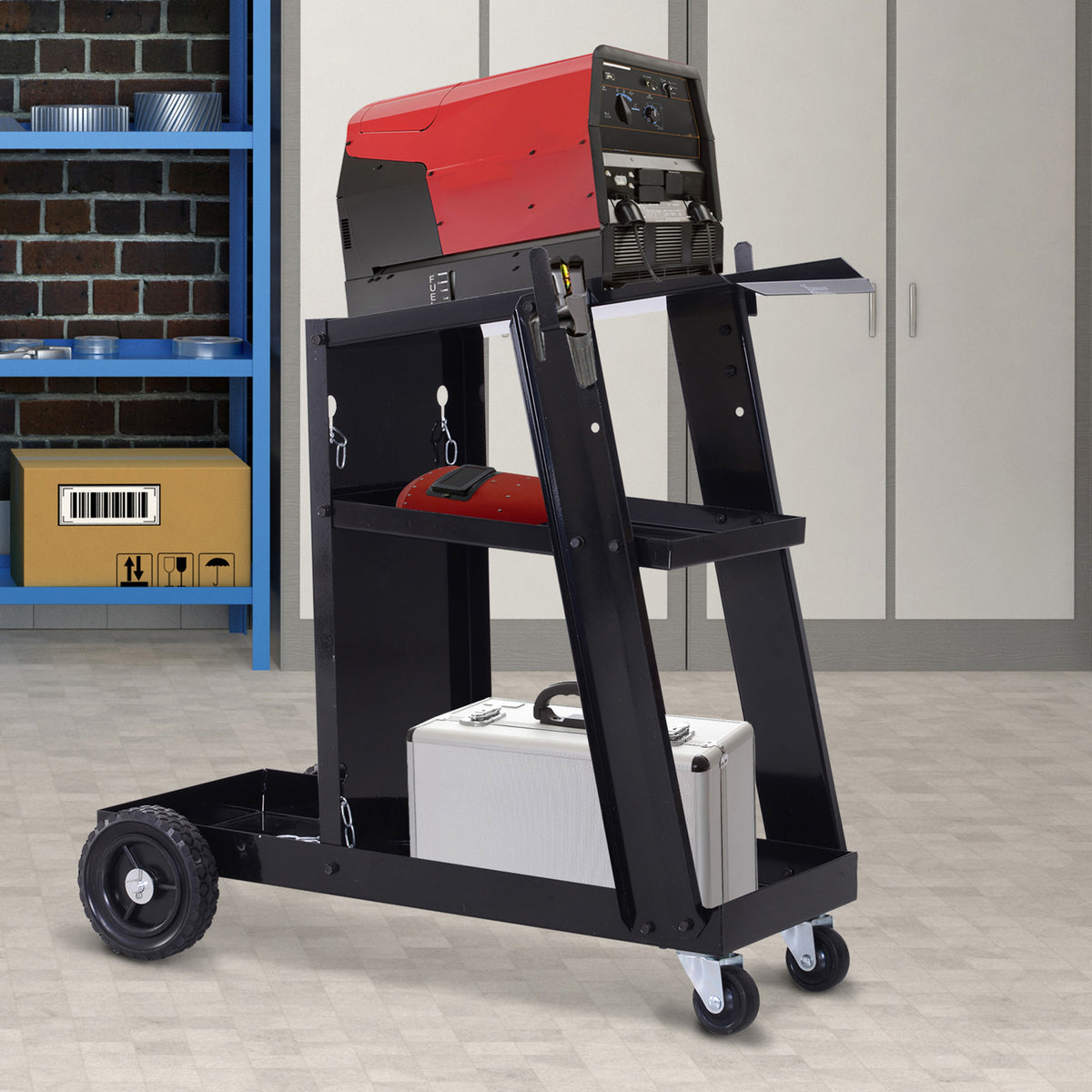 Welding cart, 3 shelves, safety chain, 4 wheels, steel, 71 x 39 x 70cm, black (2)