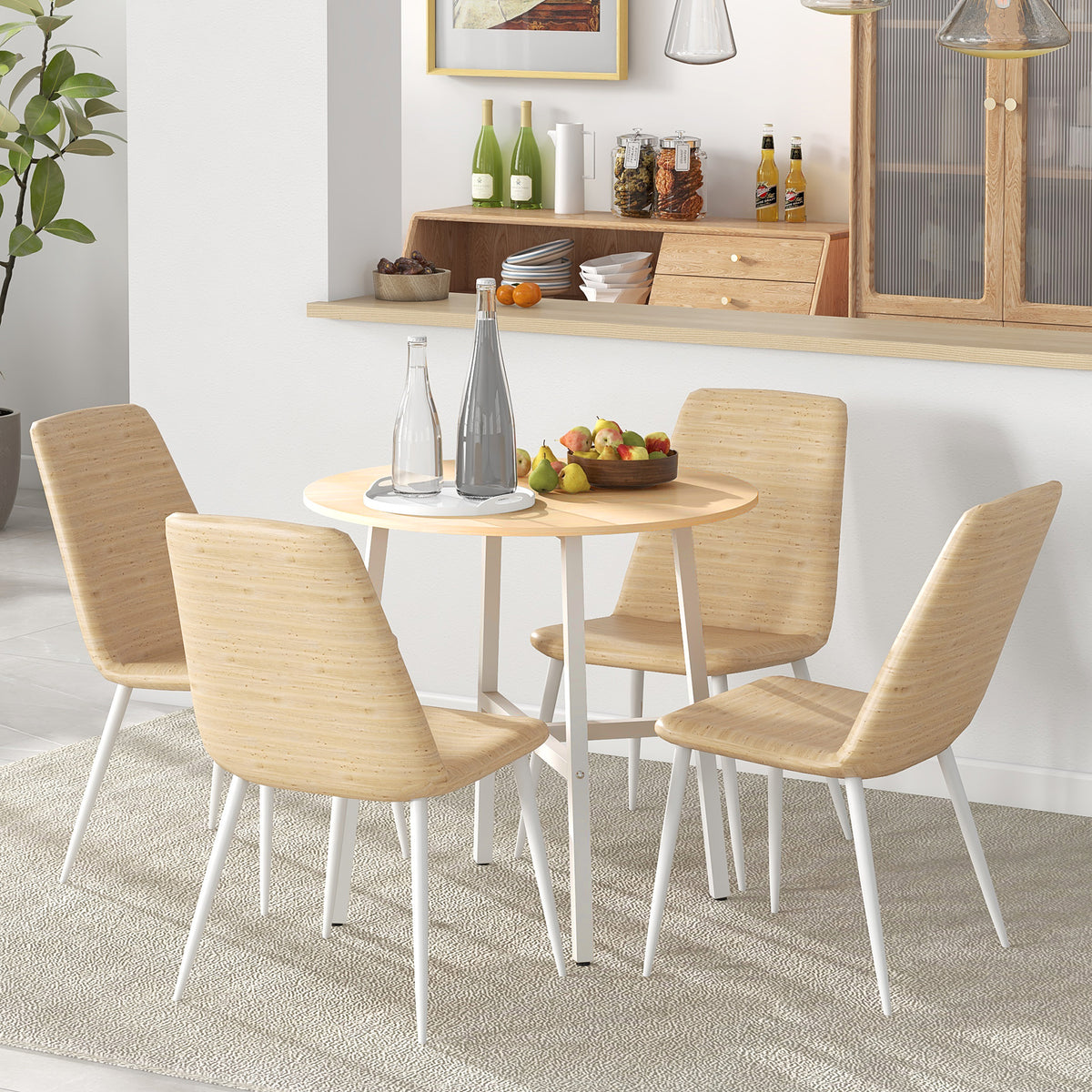 Dining table, industrial style, rounded design, stable up to 60 kg, Ø80 x 76H cm, natural wood/white (2)
