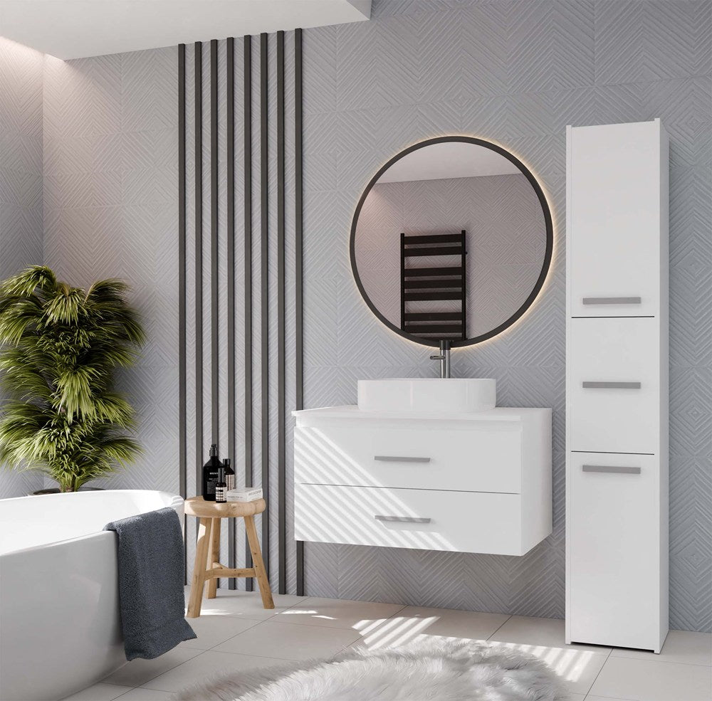 WASCHTISCHUNTERSCHRANK NEL 80 BADEZIMMER WEISS HÄNGEND 2 SCHUBLADEN – Produktabbildung 2