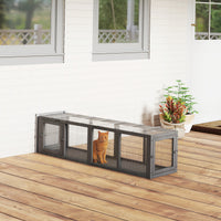 Cat tunnel, wooden cat toy with 3 doors, expandable play tunnel for cats up to 10 kg, 151.5 x 38.5 cm grey (2)