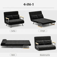 Sofa bed, 2-seater sofa, velvet sofa, sleep function, incl. 2 cushions, velvet look, black (4)