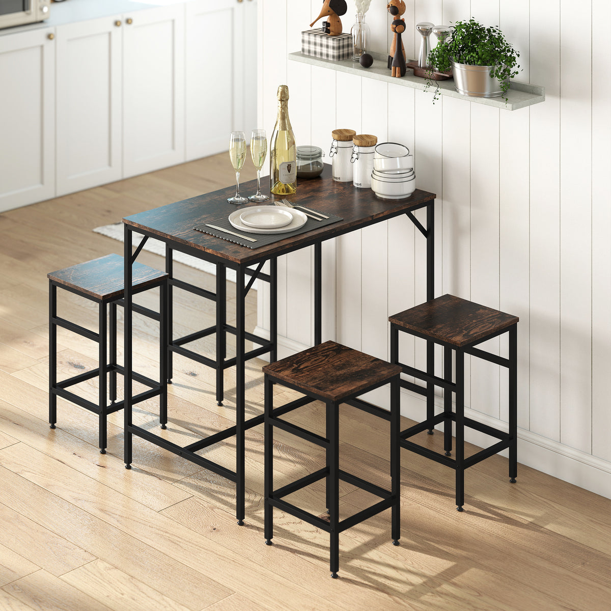 5-Piece Bar Table Set, Bar Table with Bar Stool Set, Dining Table with 4 Chairs, Kitchen Table for Dining Room (2)