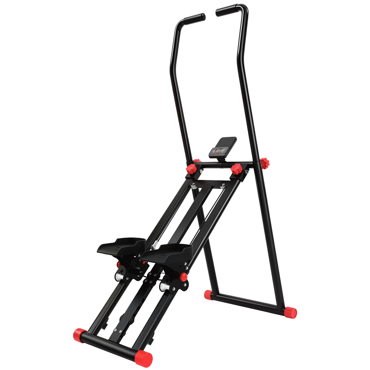 Stair stepper for home use, foldable vertical climber with 3 resistance levels, adjustable handlebars, and LCD