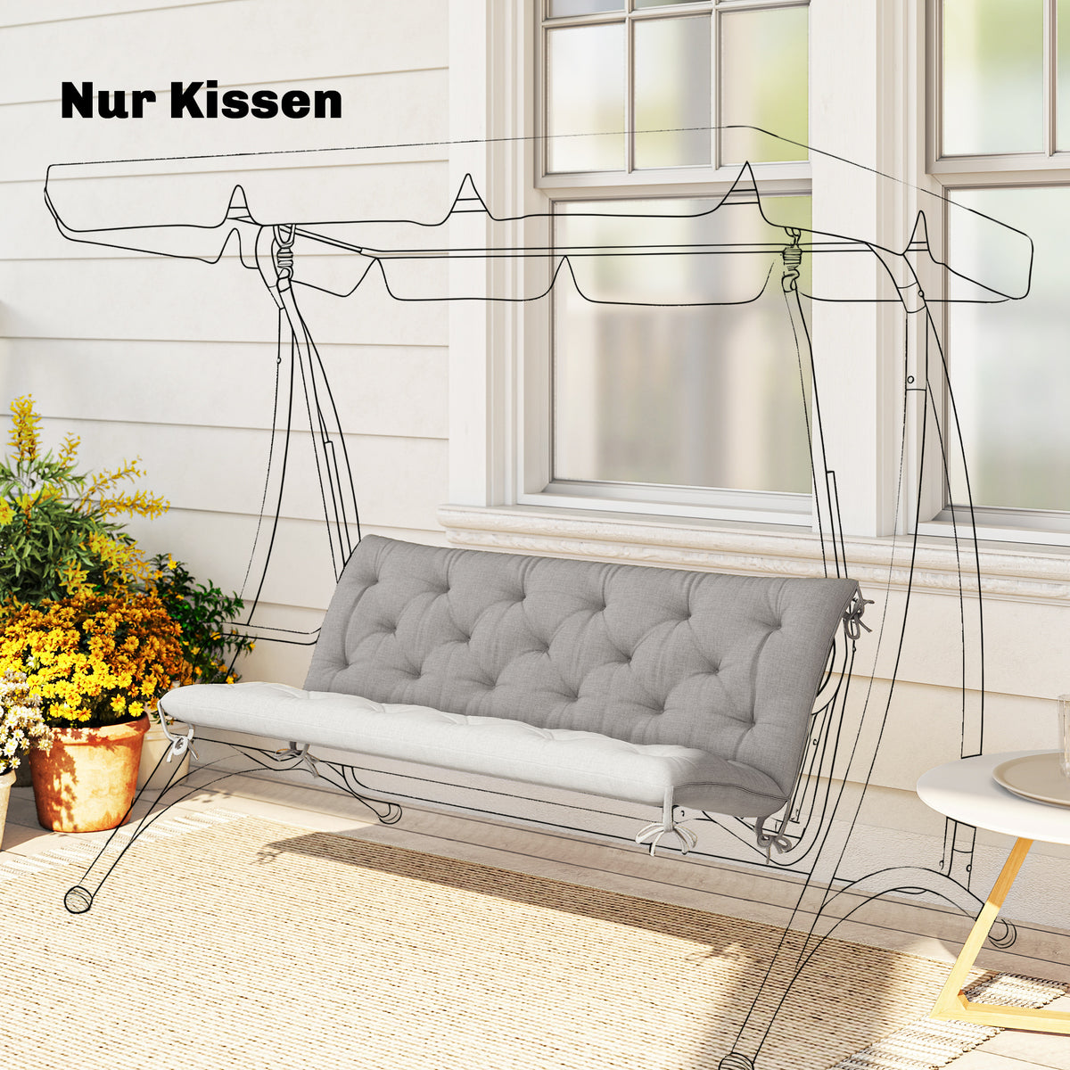 3-seater bench cushion 150x98x8 cm bench pad with ties, bench upholstery for garden furniture porch swing, light (2)
