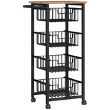 4-tier kitchen trolley on wheels, rolling serving cart, kitchen trolley with 4 steel baskets, serving cart