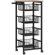 4-tier kitchen trolley on wheels, rolling serving cart, kitchen trolley with 4 steel baskets, serving cart