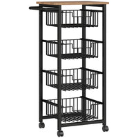4-tier kitchen trolley on wheels, rolling serving cart, kitchen trolley with 4 steel baskets, serving cart