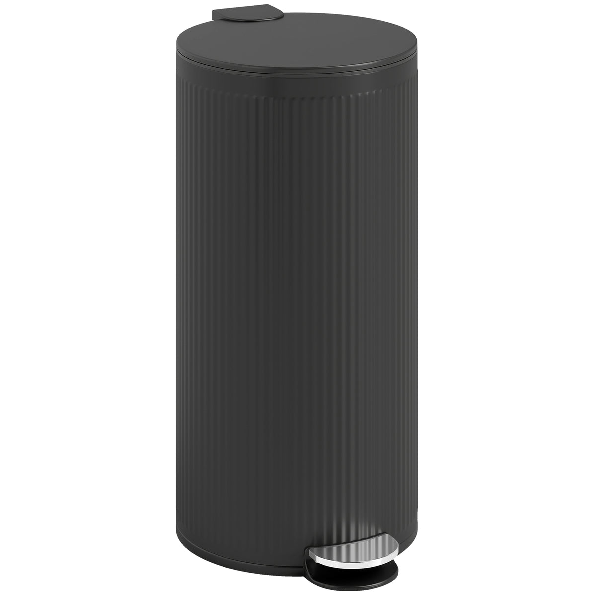 30 L Trash Can, Pedal Bin with Soft-Close Lid, Metal Inner Bucket, Black, 36 x 30 x 60.5 cm
