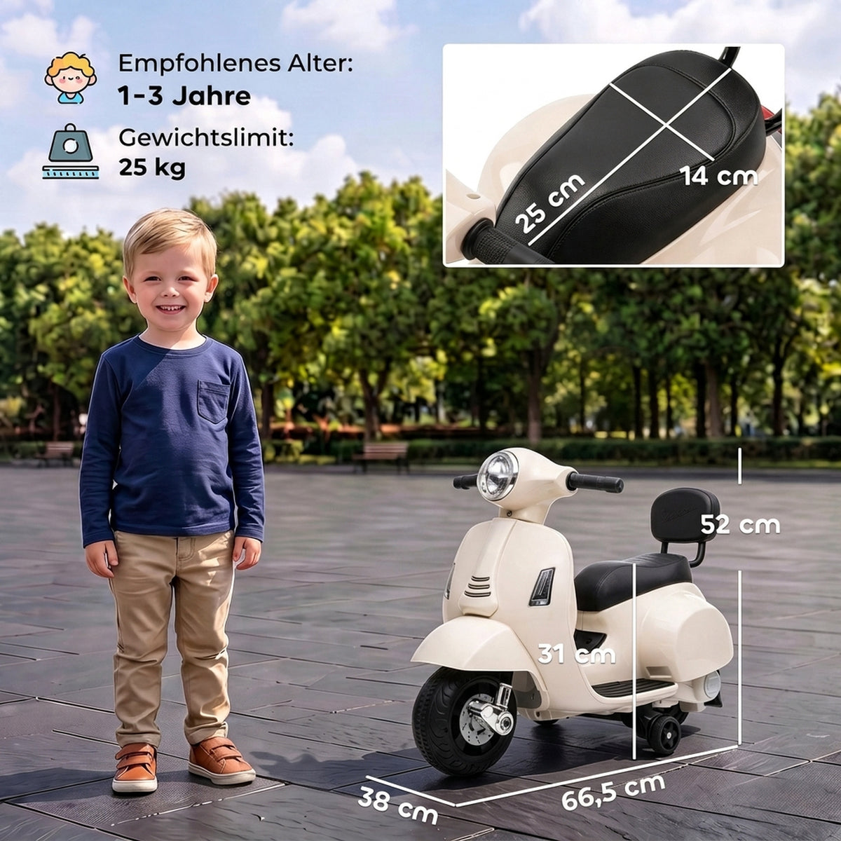 Electric Motorcycle for Kids Mini Vespa GTS 6V Electric Motorbike with Lithium Battery Ergonomic Seat Backrest (3)