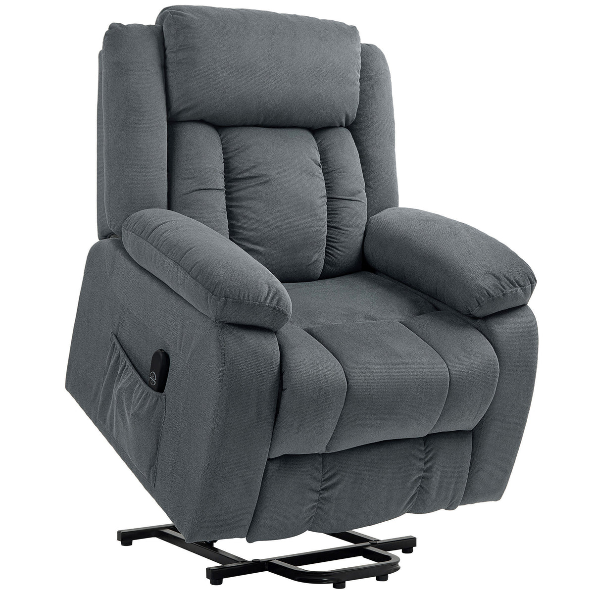 Lift chair with soft upholstery, recliner chair with remote control and side pockets, gray