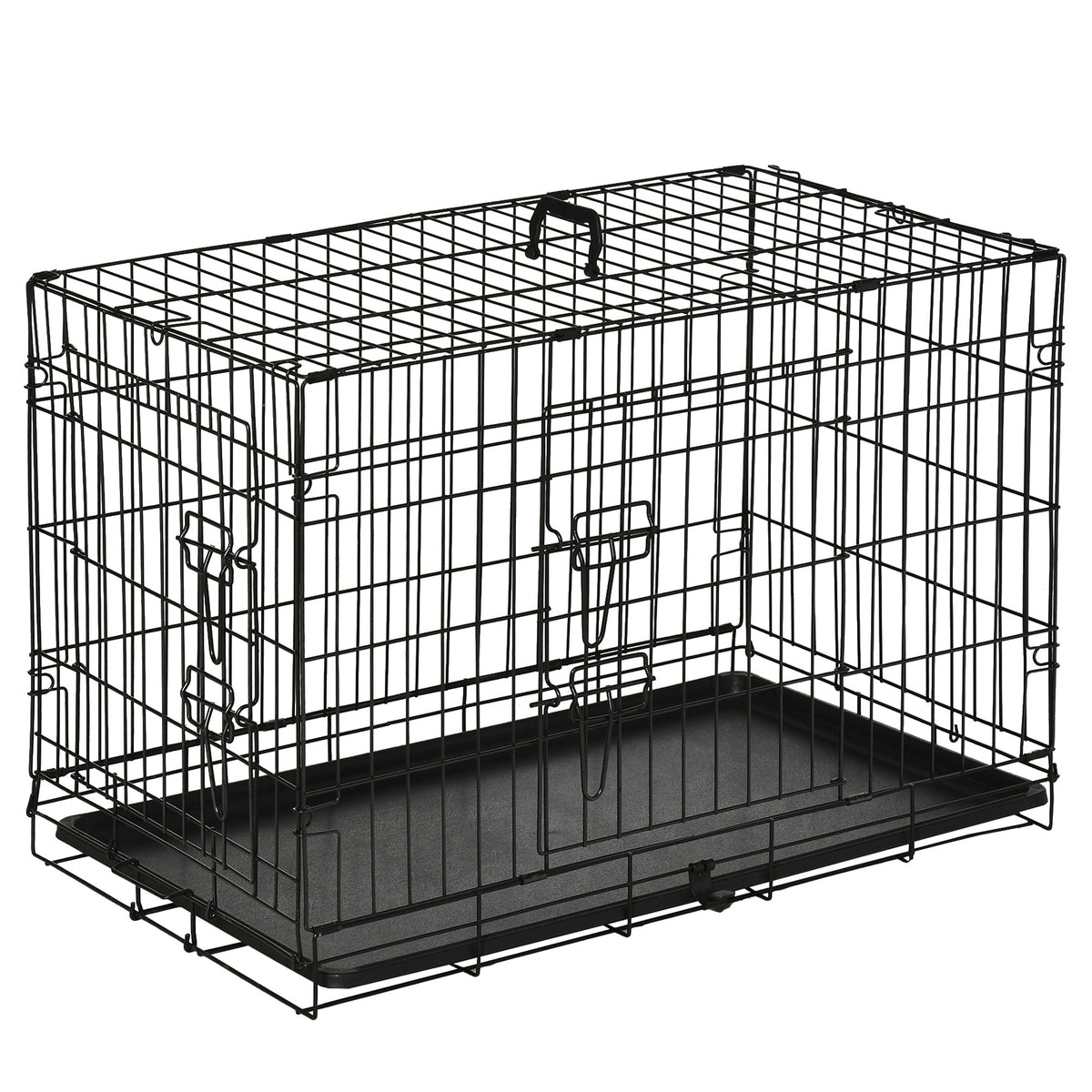 Dog crate, transport crate, wire crate, removable floor tray, black
