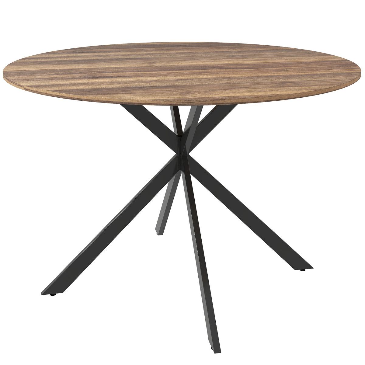 Round dining table for 4 people, industrial style kitchen table with steel legs, for dining room, kitchen, dark