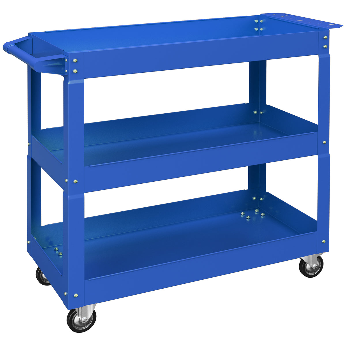 3-tier tool cart, 4 casters, steel, 83W x 35.3D x 76H cm, blue