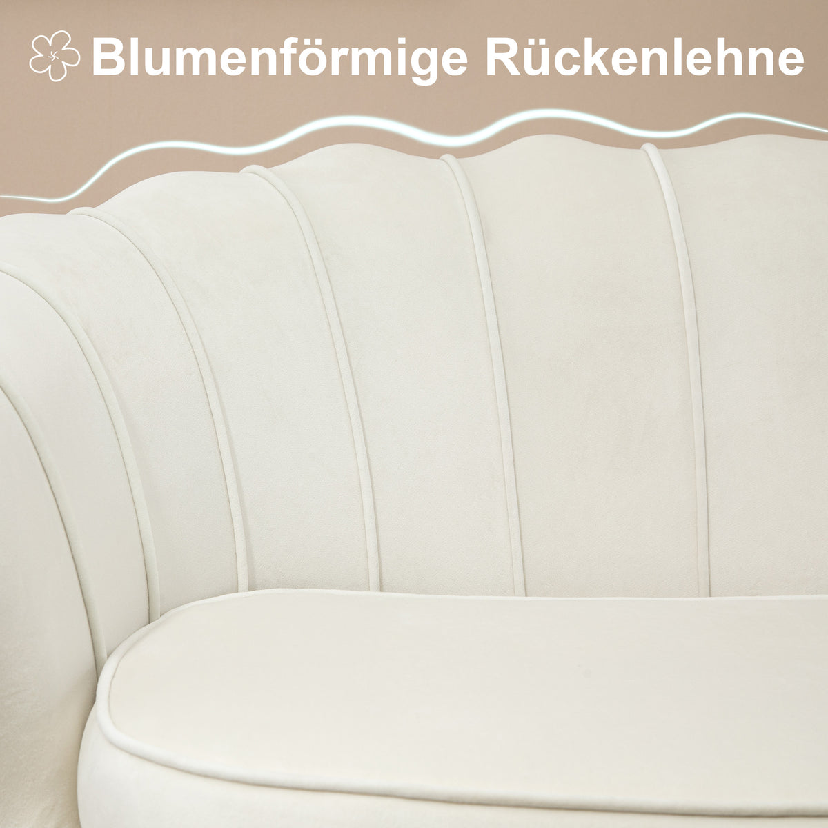 Vintage 2-seater sofa, couch, upholstered furniture, velvet look, up to 150 kg, cream/gold (4)