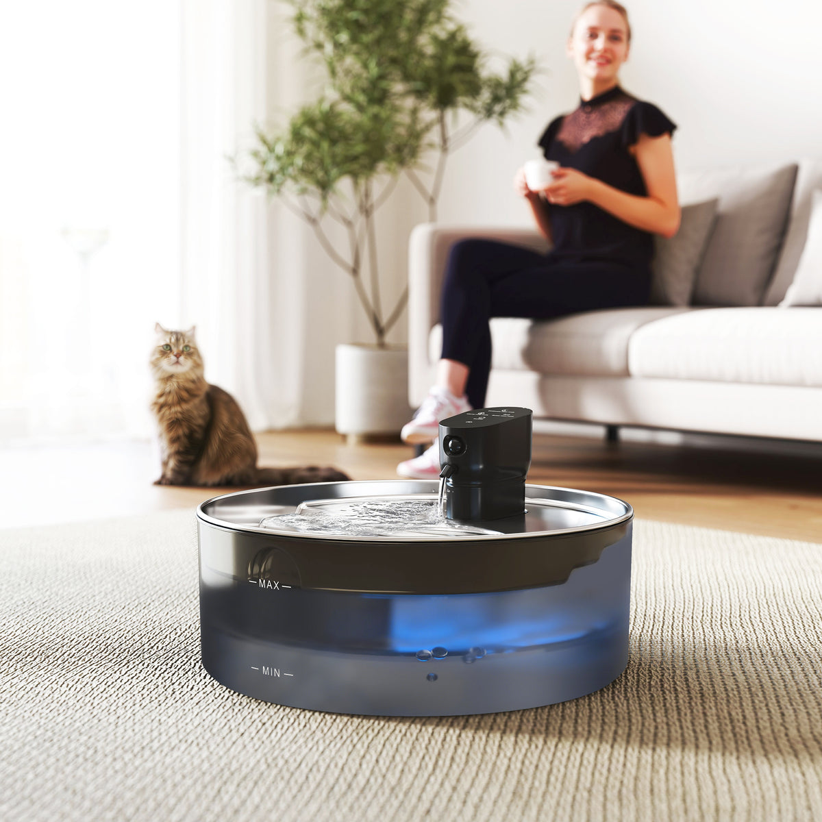 Cat water fountain 7L drinking fountain for cats with quiet pump LED activated carbon filter stainless steel (2)