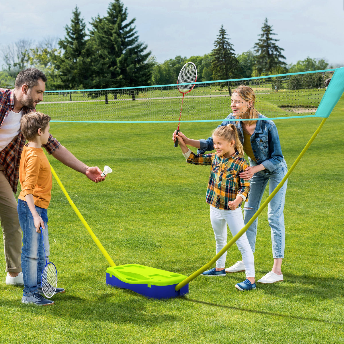 Badminton net set, volleyball net set, 3-piece set, 400 cm x 22.4 cm x 155 cm, black + blue + green (2)