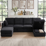 4-seater U-shaped corner sofa with storage ottoman, 306 cm corner couch in corduroy look, 4 cushions, for living (2)