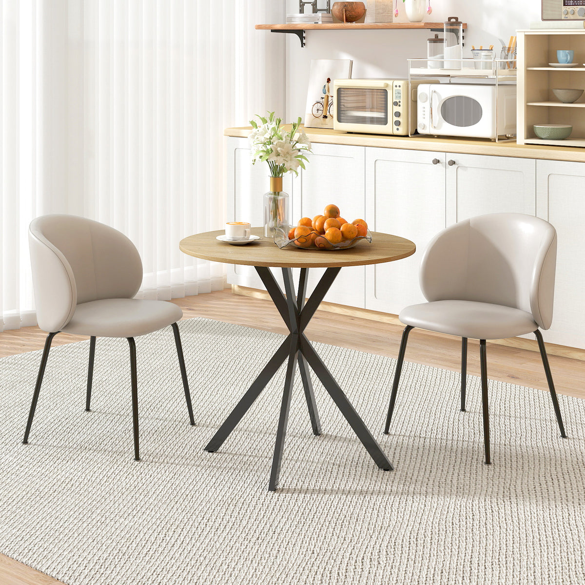 Round kitchen table, 80 cm, compact tabletop, chipboard, metal, white oak+black (2)