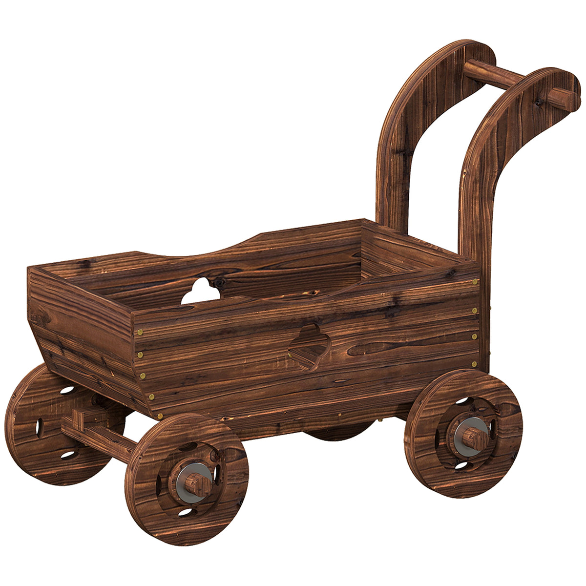 Wooden Raised Bed, Wagon-Style Planter Box Cold Frame with 4 Wheels and Handle Garden Bed 68 x 38 x 52cm