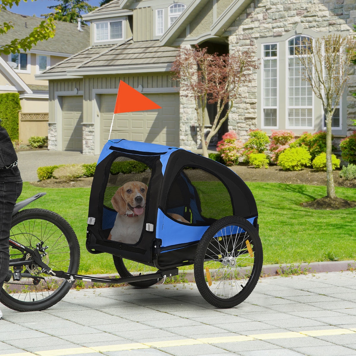 Dog trailer, foldable dog bicycle trailer, water-resistant, Oxford fabric, steel, 140 x 71 x 83 cm, blue (2)