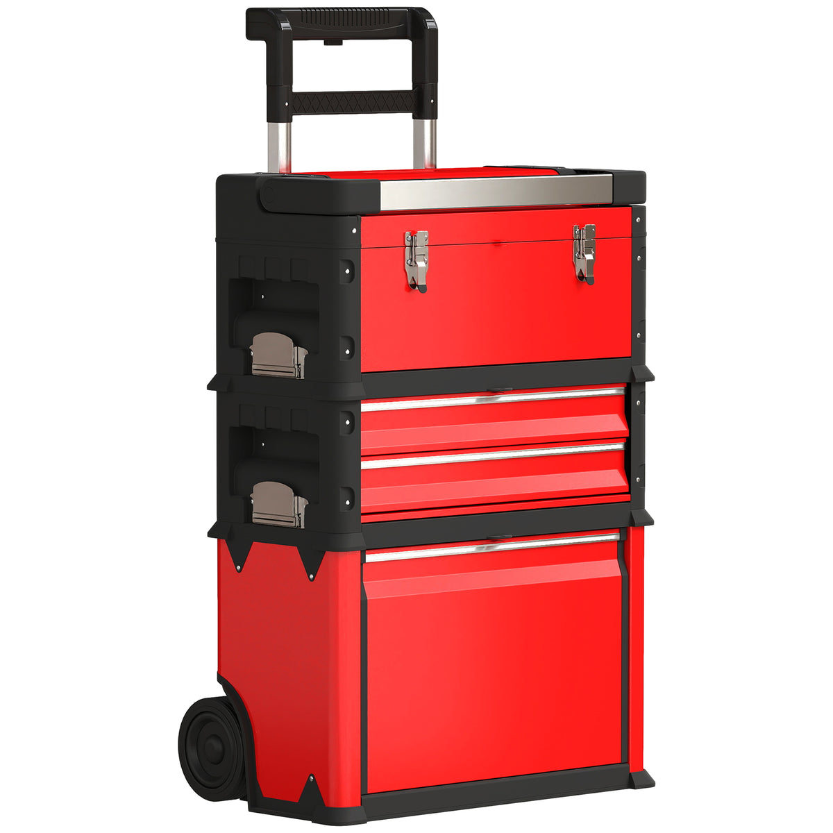 3-tier tool box set, with wheels, interlocking, steel, plastic