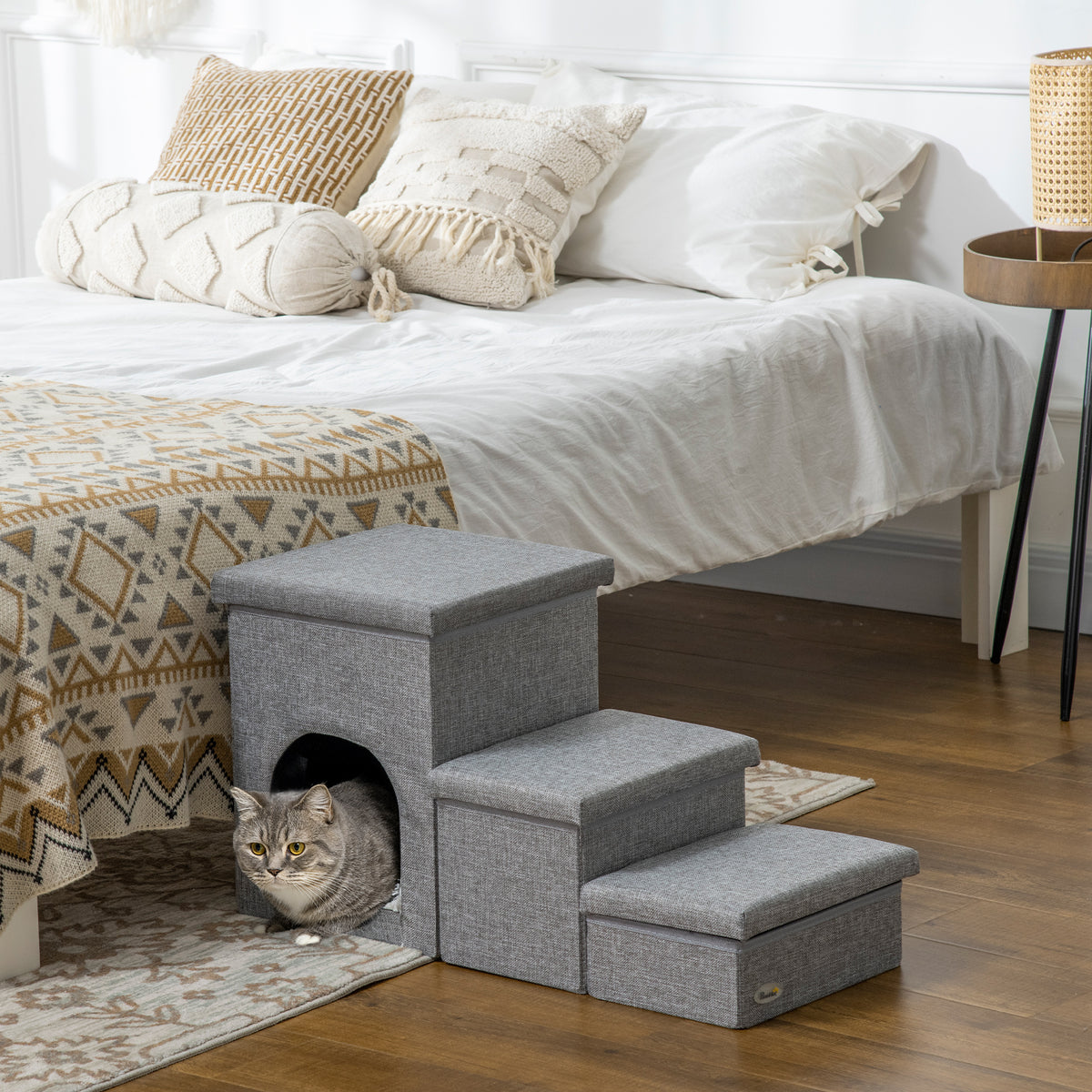 Pet stairs with pet bed, incl. hidden storage space, 73.5 cm x 33 cm x 40.5 cm, light gray (2)