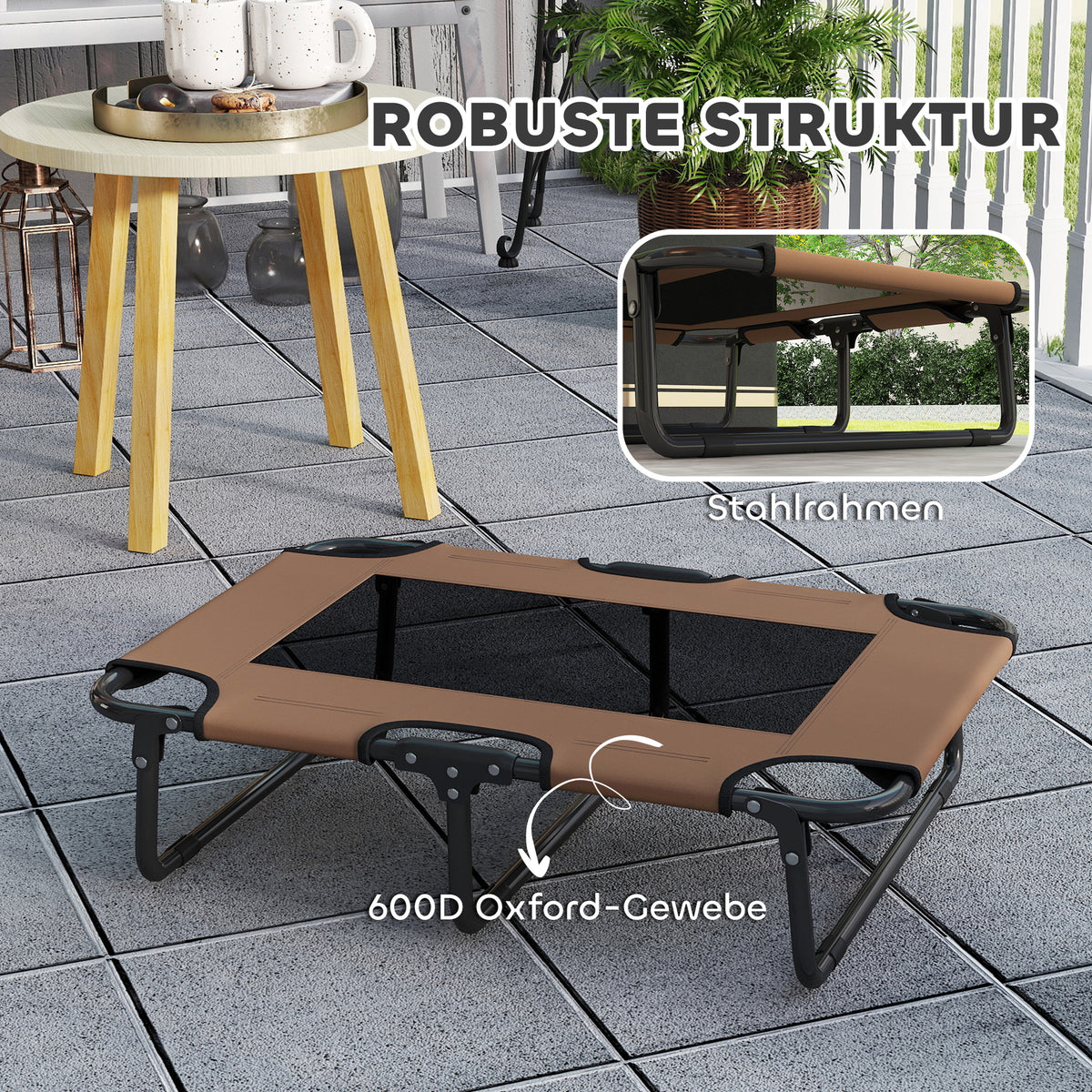Foldable elevated dog bed pet bed, outdoor dog cot with mesh design coffee Oxford 75 x 51 x 18 cm (5)