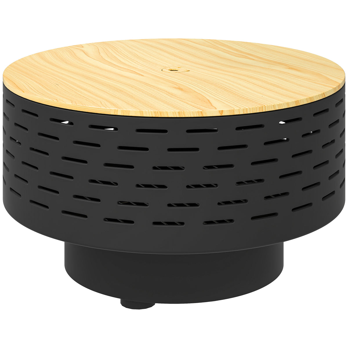 3-in-1 Fire Bowl Ø60 x 39cm Fire Pit with Stainless Steel Grill Grate, Poker, and Spark Screen in Wood-Look