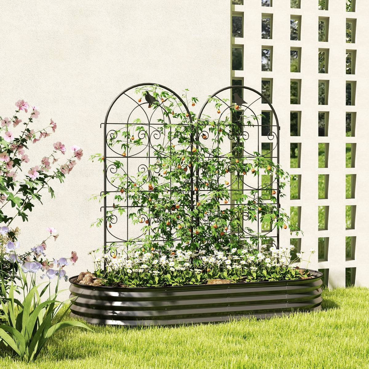 Metal Trellis 2-Piece Set, Rust-Proof Plug-In Plant Support with Bird Design for Climbing Plants, 50x120 cm (2)
