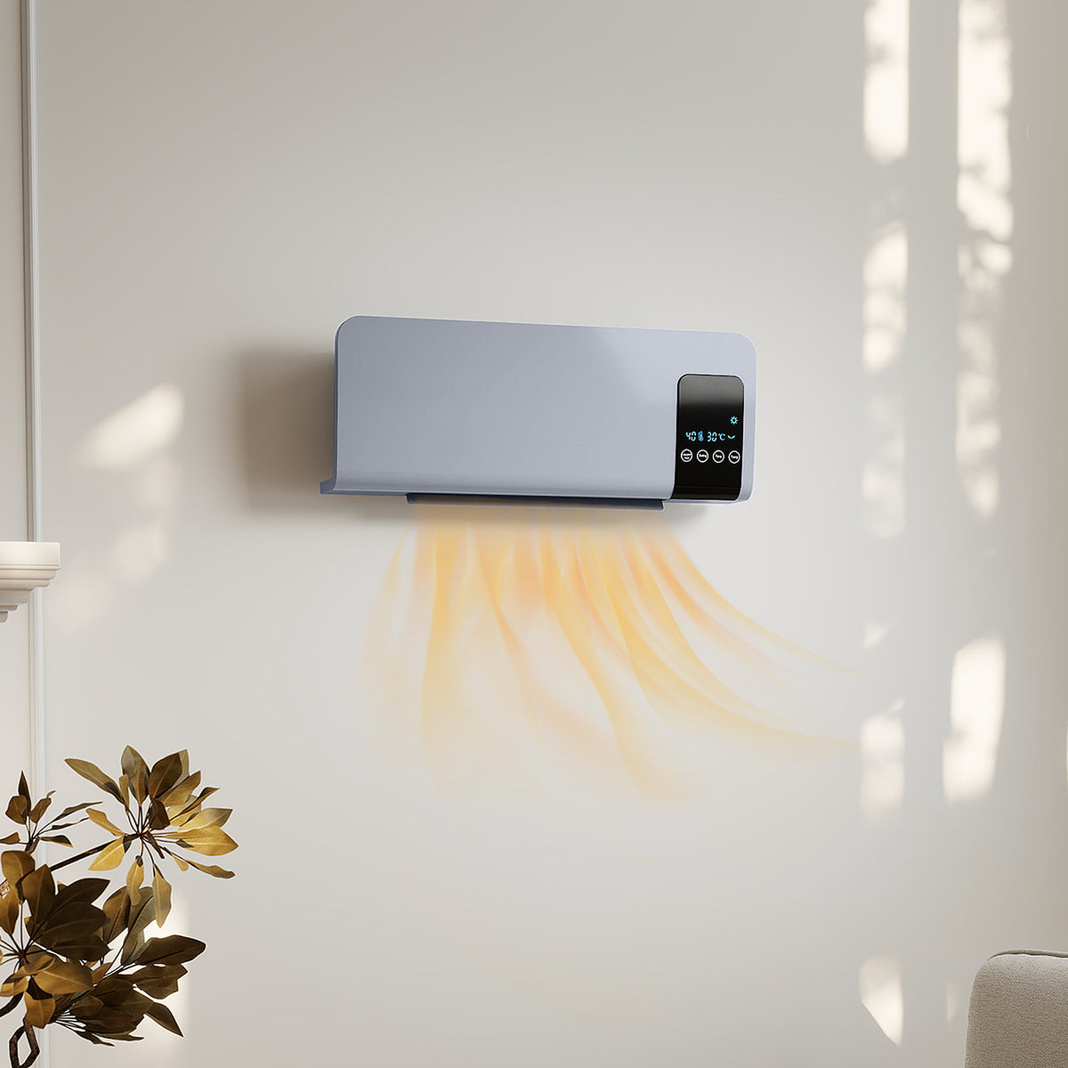 Electric heater, wall-mounted, oscillation function, 2 modes, timer, LED display, grey (2)
