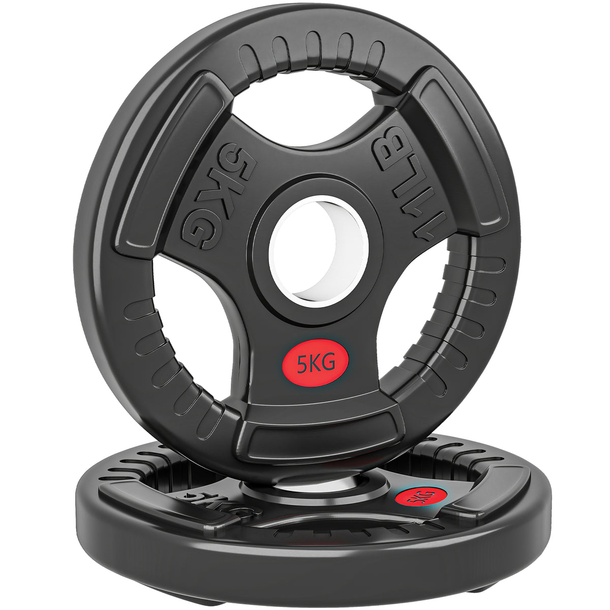 Set of 2 dumbbell weights, 2 x 5 kg weights, weight plate set for 5 cm barbell, Ø 50 mm hole, black