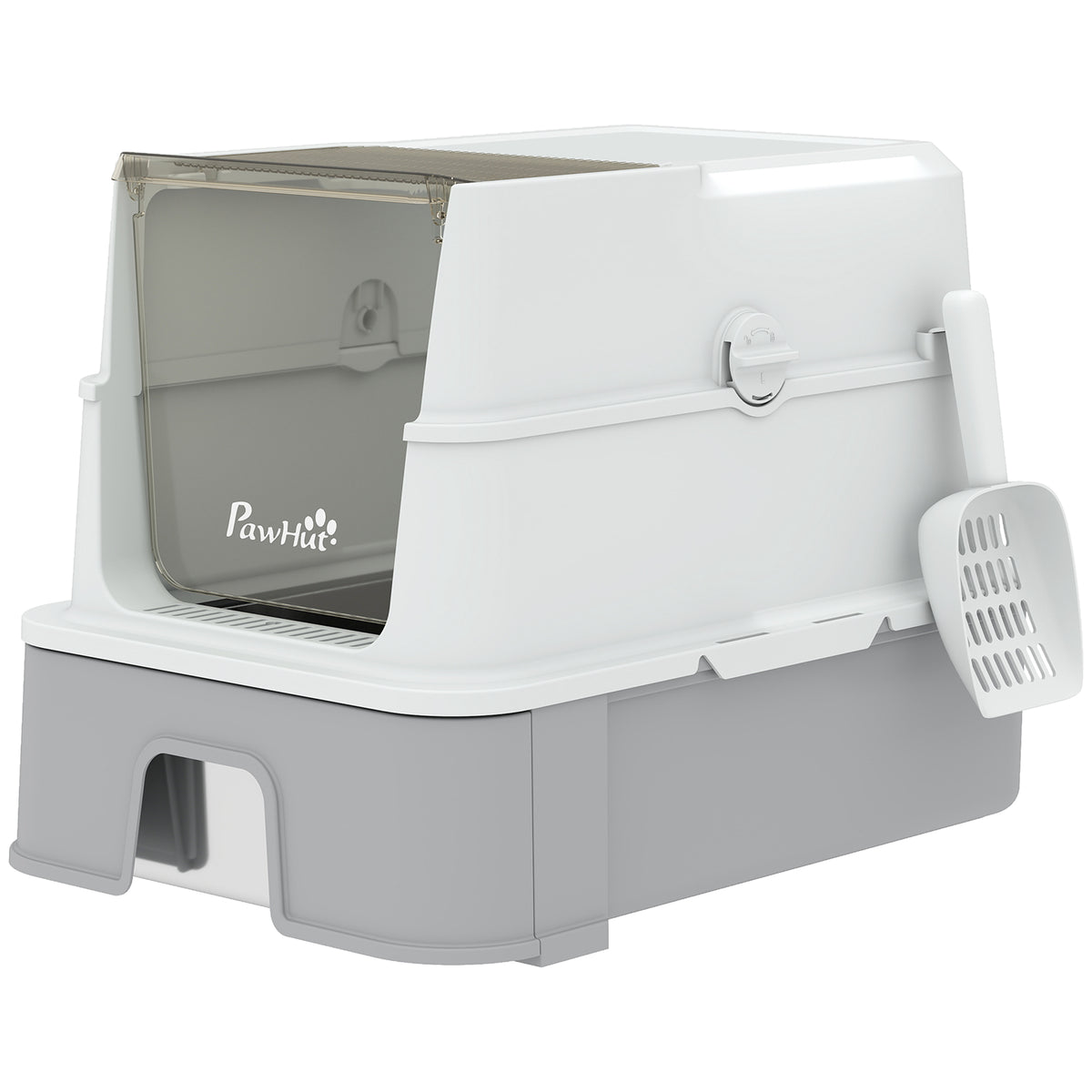 Stainless steel litter box with lid, XL cat litter box with scoop, pull-out tray, high sides, easy to clean