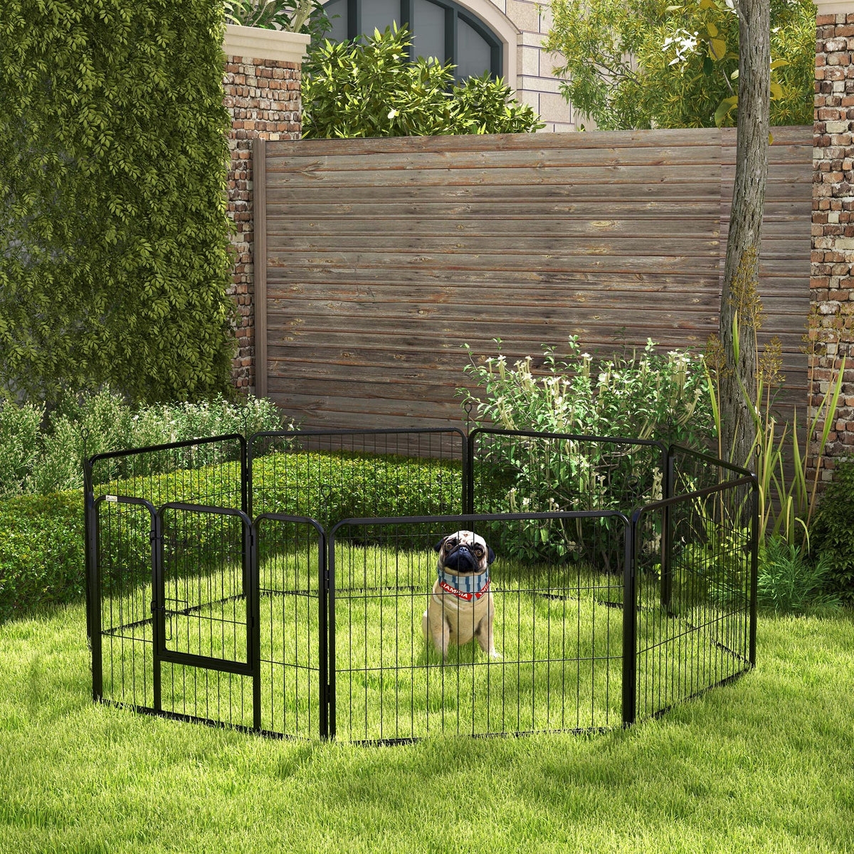 Puppy playpen, puppy enclosure, pet enclosure, foldable, lockable door, weather-resistant, 8 panels, black (2)