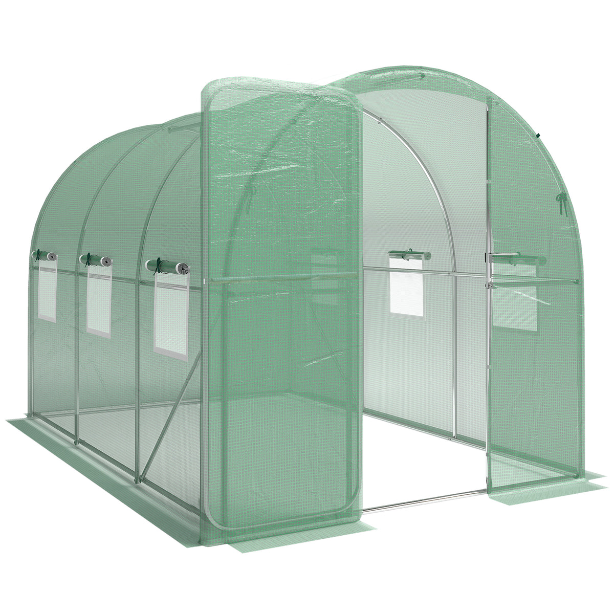 Greenhouse 3 x 2 x 2 m Foil Greenhouse with Lockable Hinged Door, 6 Roll-up Mesh Windows, and Support Poles