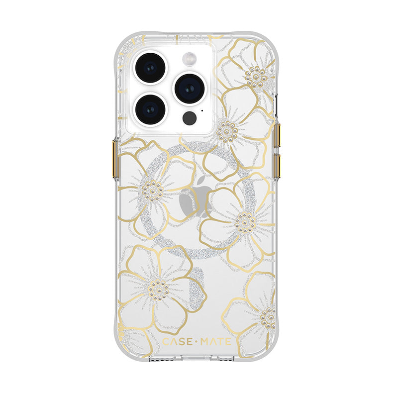 Case-Mate Floral Gems MagSafe – iPhone 15 Pro Case (Gold)