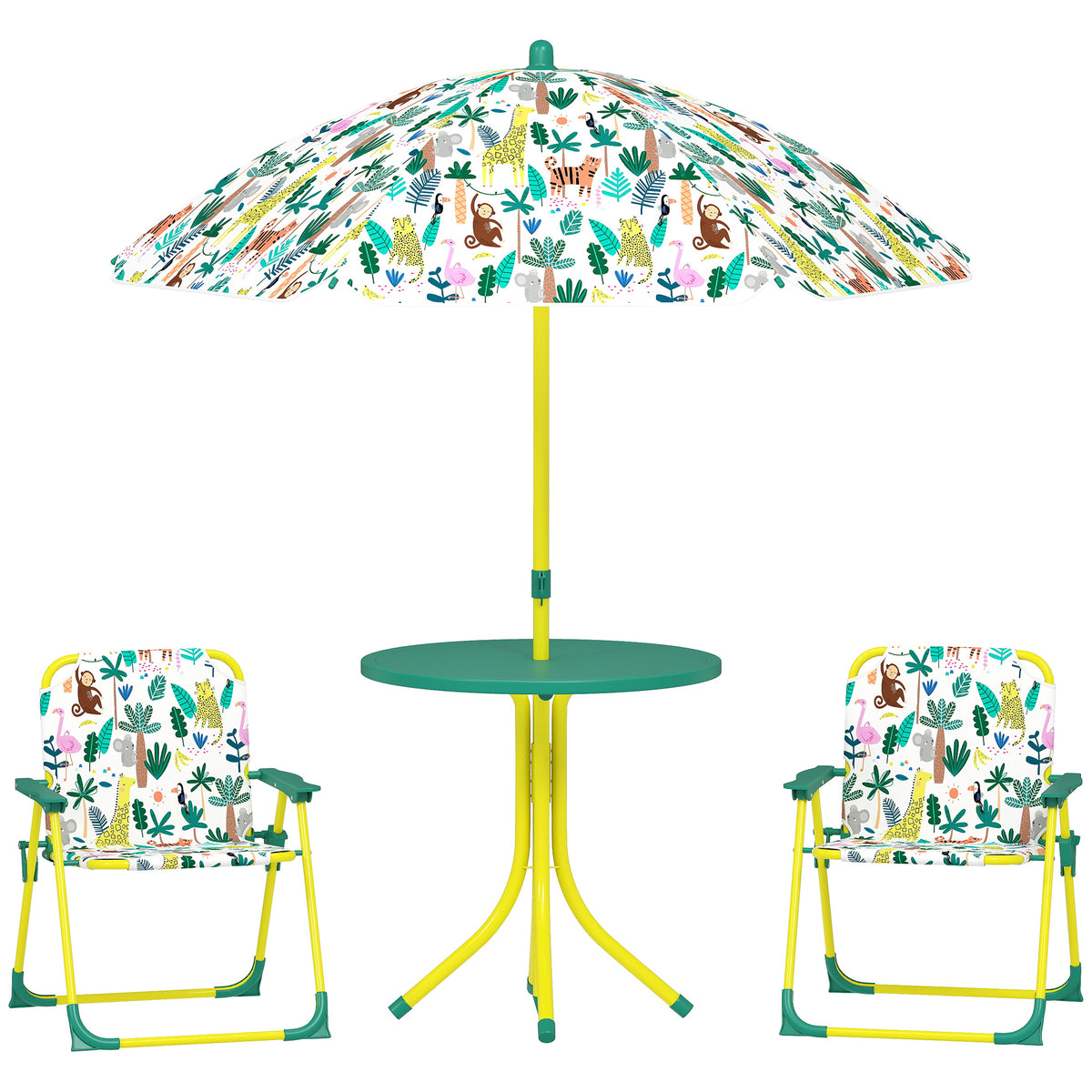 Children's patio set, 4-piece children's furniture set with removable parasol, children's table with 2 folding