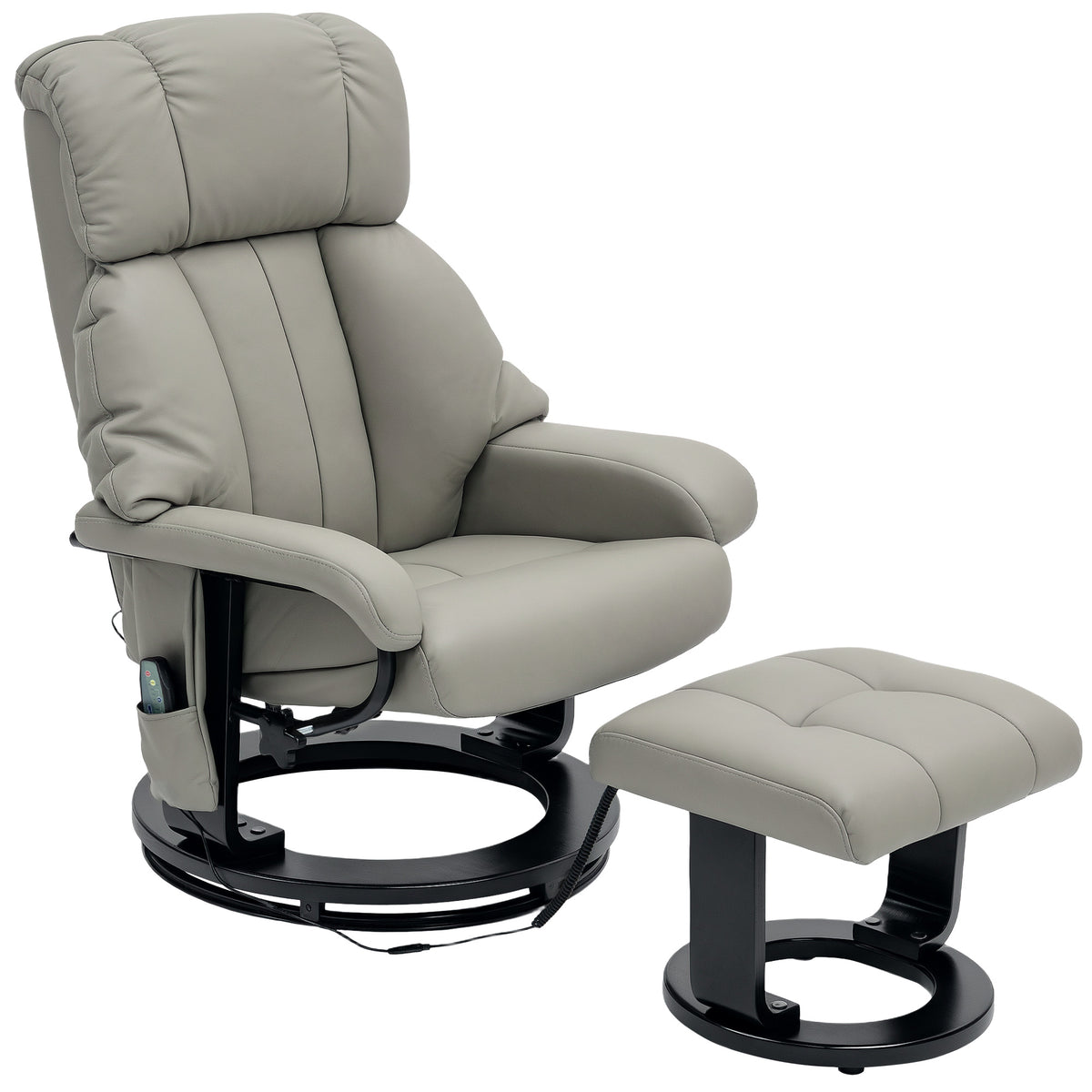 Reclining massage chair, TV chair with side pocket, faux leather, gray
