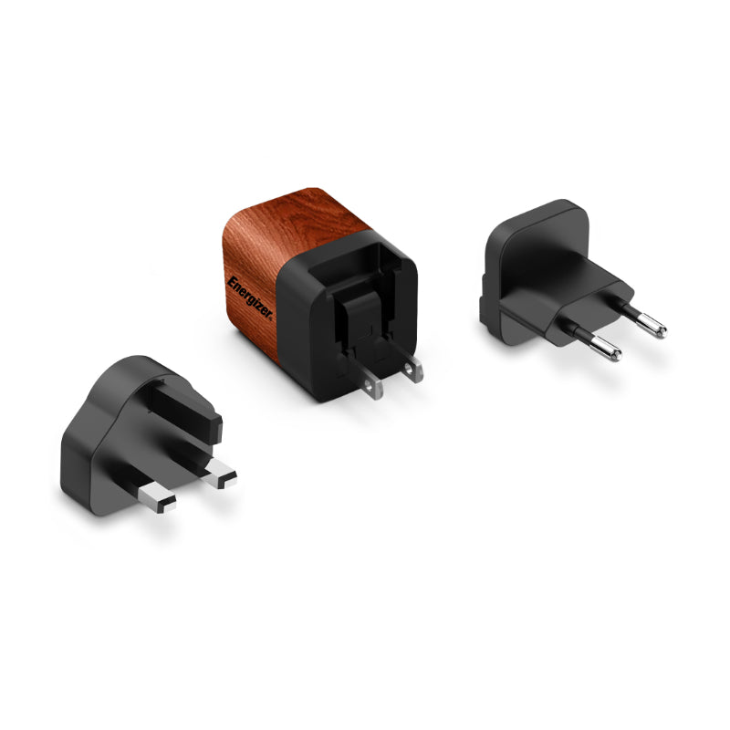 Energizer Ultimate - Multi-plug EU / UK / US GaN 20W PD mains charger (walnut veneer) (2)